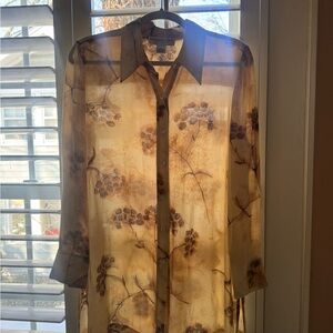 *VINTAGE* 100% silk button down Floral Sheer Women’s  Shirt